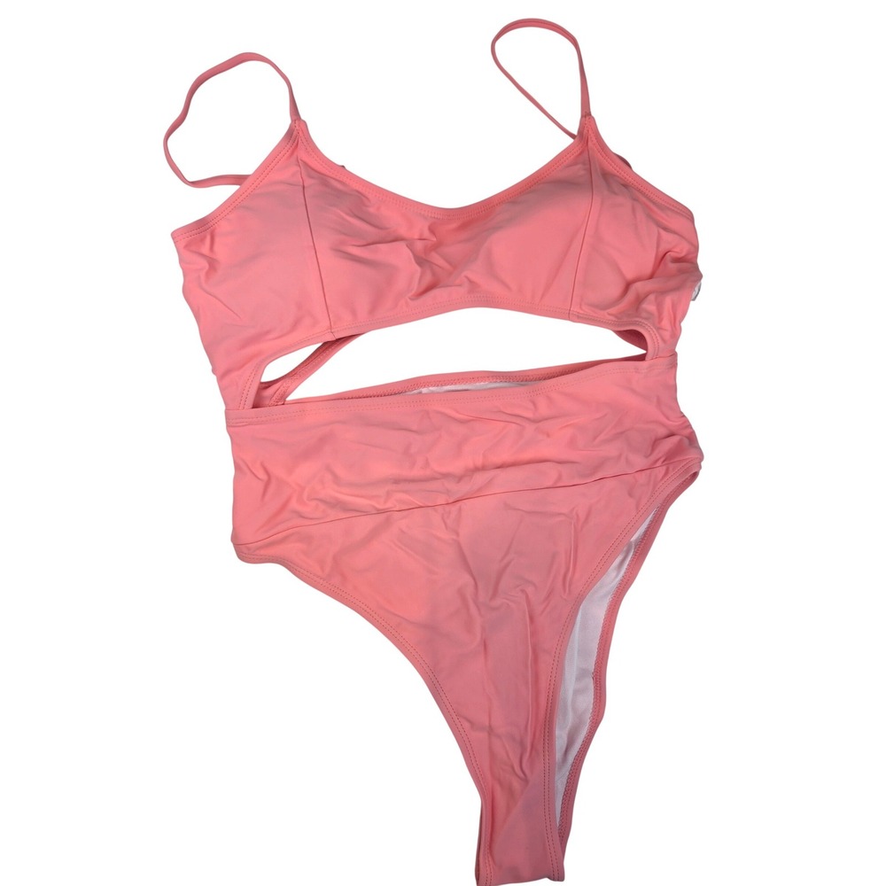 Cutout Monokini Women L Peach High Waist Ruched Back Sexy Beachwear 301 NWT - Picture 1 of 9